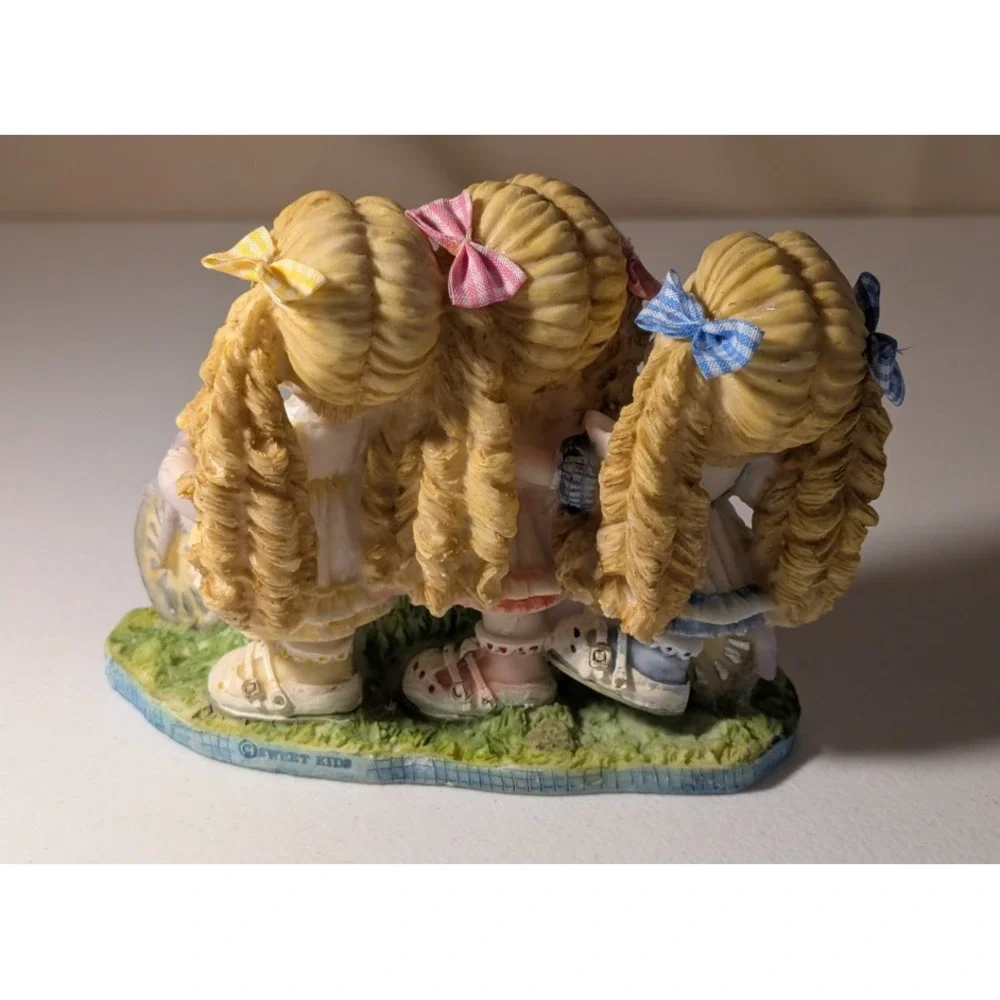 Vintage Sweet Kids Figurine Trio Girls with Teddy Bear‎ & Bike Collectible - Picture 2 of 3